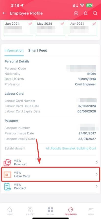 STEP 02 - VIEW LABOUR CARD
